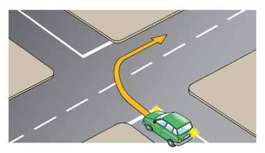 When a safe gap occurs in oncoming traffic, finish your turn so that you enter the left-hand side of the road into which you are turning. Do not cut the corner when you turn.