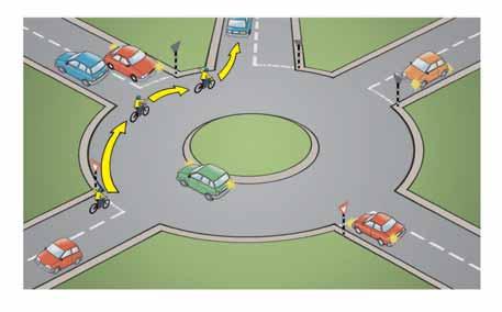 Cyclists on roundabouts Be particularly careful when approaching a roundabout. Be aware that drivers may not see you easily.