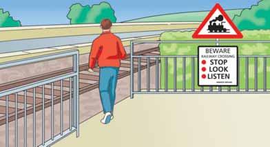 REMEMBER A flashing red light always means stop You should never zigzag around the barriers of a level crossing Pedestrians crossing the railway Pedestrians what you should do Prepare Switch off