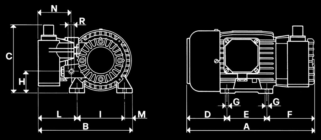 The rotor is overhanging splined to the motor shaft, making the pump smaller in dimensions. Motor and pump are cooled by the motor fan (surface cooling).