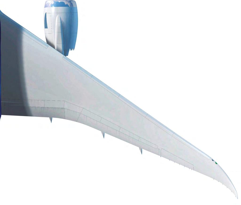 The 787 advanced smooth-wing design adds unmatched efficiency All new state-of-the-art aerodynamic wing design Cruise optimization Droopable Spoiler High aspect ratio Advanced composites