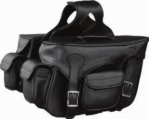 ZIP OFF QUICK RELEASE SADDLEBAG One front / one side pocket Day / Night feature with reflective piping Chrome plated brass buckles Size 16 x 11 x 6 Black 408210