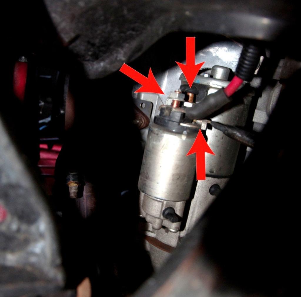 Photo shows the 3 bolts that hold the starter wires in place.
