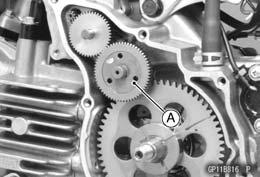 Remove the alternator rotor (see Alternator Rotor Removal). Inspect the starter motor clutch gear [A].