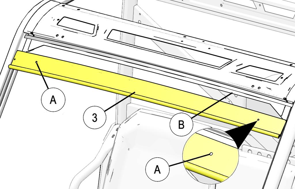 3. Attach upper trim panel a. With adhesive backing still attached, place upper trim panel e against ROPS and observe panel fitment, including edge spacing.