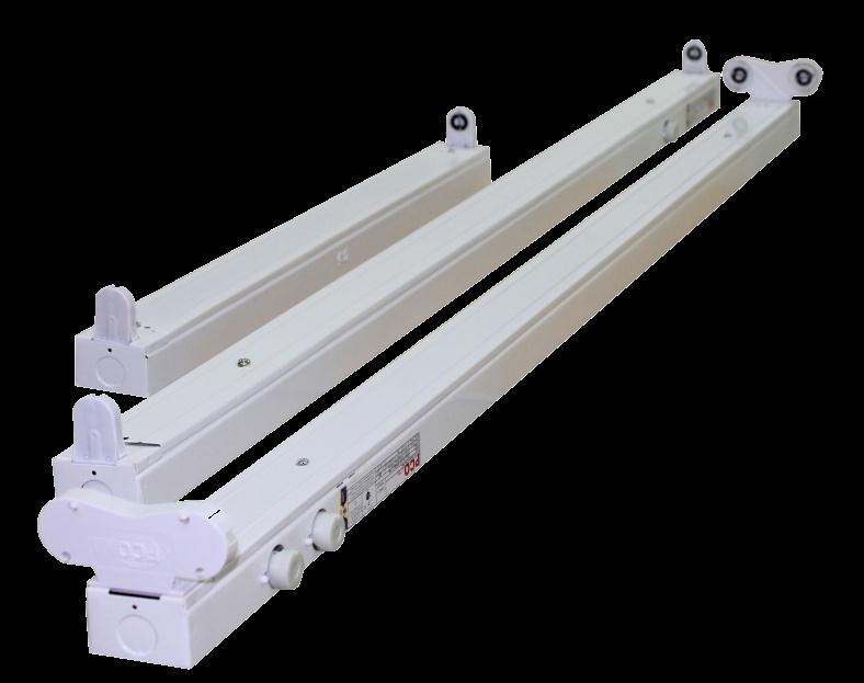 T8 FITTING Front View Basic Fluorescent Batten Fitting. Easy installation with superior mounting system without using any specialize tool. Housing are made of 0.