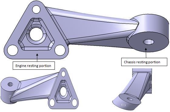 Figure 4.1. 2D drafting and 3D model of front engine mounting bracket Figure 4.2. Rubber pad for mounting bracket and assembly of front engine mounting bracket V.