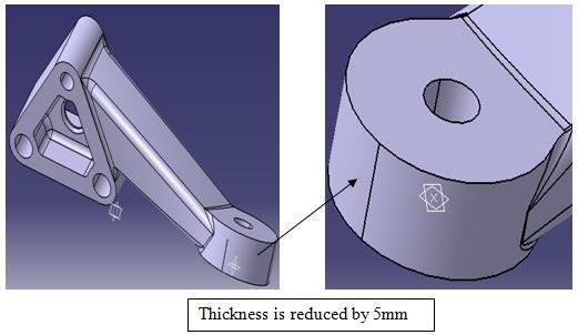Figure 5.7. Structural optimization of front engine mounting bracket Weight of bracket: Due to reduce in thickness of region B the weight of bracket gets reduced by 10.