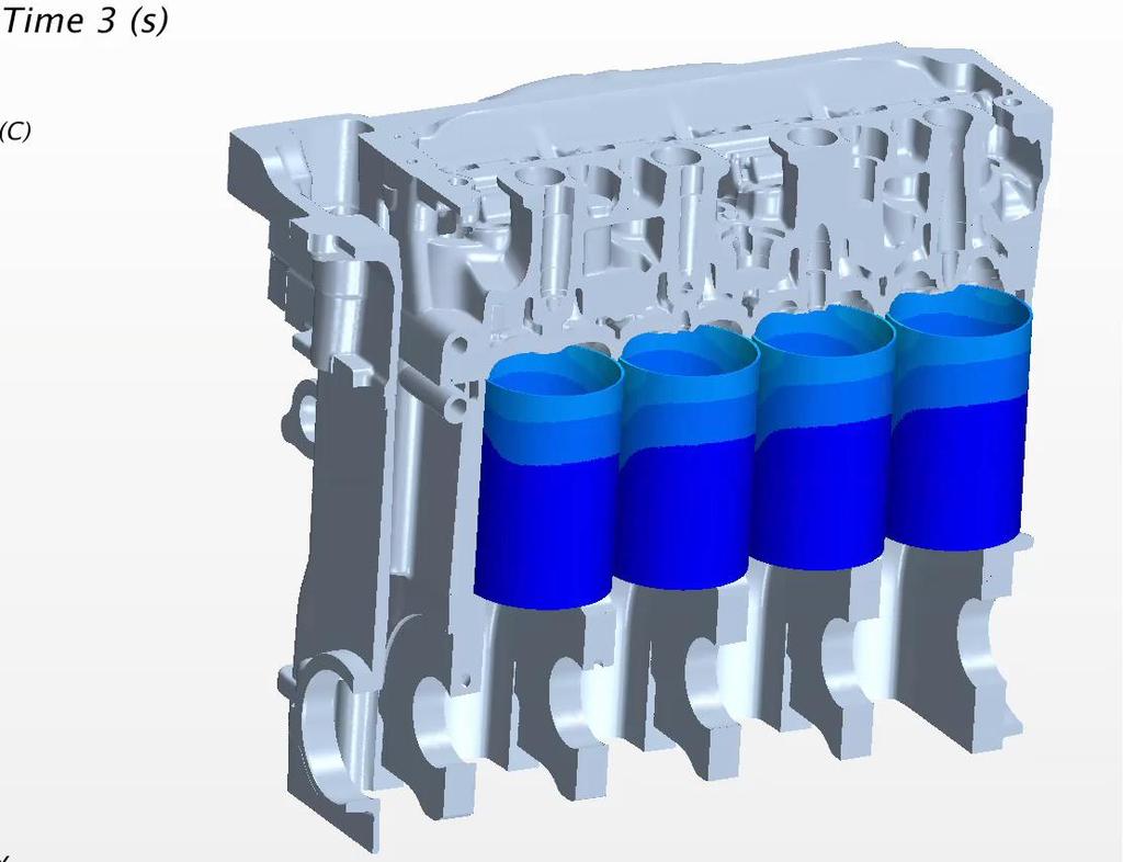 page 13 3D Results for Warm-Up of Cylinder Liner Warm-up for constant engine operation. Block valve open. Simulation time 600 sec. Starting temperature 25 C.