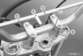 66 MAINTENANCE AND ADJUSTMENT NOTE Tighten the two clamp bolts alternately two times to ensure even tightening torque. Check the front brake for the proper brake effect, or no brake drag.