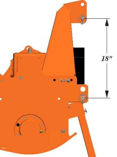 If the tractor is equipped with a 3-point Hitch Category I (ISO 730 standard), verify that the upper pin is positioned down and that lower clevises are showing the pins oriented down (see figure), so