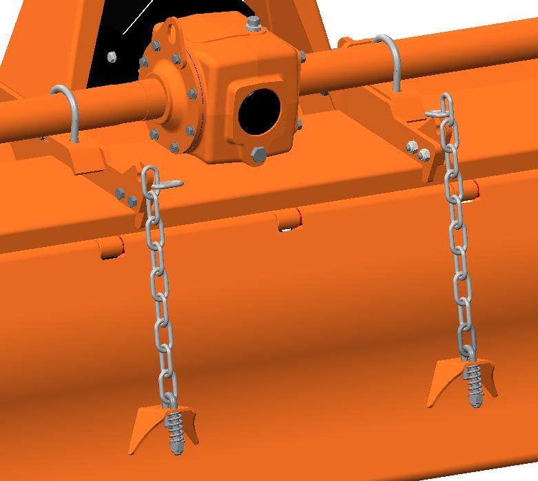 REAR BOARD ADJUSTMENT The LM-Series tillers are equipped with a rear board with two chains.