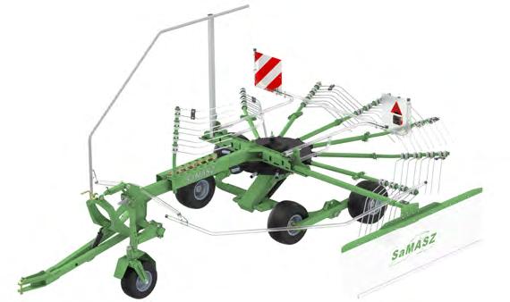 UNO - trailed Hydraulic lifting for transport Tine loss protection Windrow width regulation Raking height adjustment Dismountable arms for transport Windrow curtain Front ground following wheel