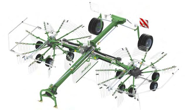 RAKES Z2-1-central windrow tandard equipment: Hydraulic folding Tine loss protection Hydraulic regulation of windrow width (Z2-840) Swinging hitch, latch mechanism for transport, rake suspending