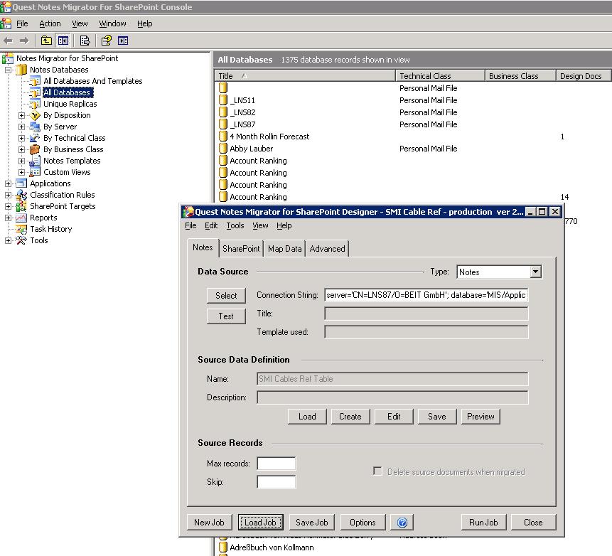 Slika 8: Notes Migrator for SharePoint Console in Designer, produkta, ki smo jih uporabili za migracijo iz Lotus Notes v SharePoint 2007 Prvi korak pri migraciji okolja je bila analiza okolja.