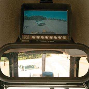 Front and Rear Cameras Cameras with in cab monitors are available to further enhance lines of sight to help increase operator awareness of their surroundings.
