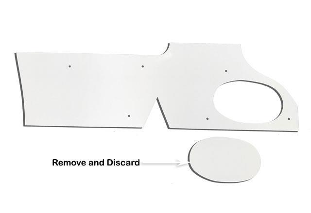 3 Remove and discard the perforated section of the guard panel template (item 16) as