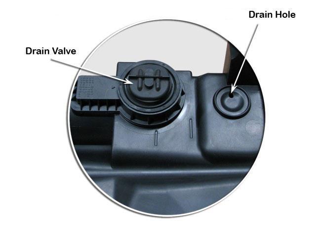 16 INSTALLER OPTION: The air cleaner base contains a drain valve and a drain hole as shown. These can permit water to enter the air intake.