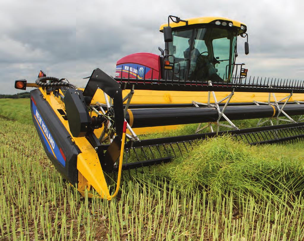 The New Holland Prairie Special is a Speedrower SP Windrower customized for high-capacity swathing of grains, oilseed, and pulse crops.