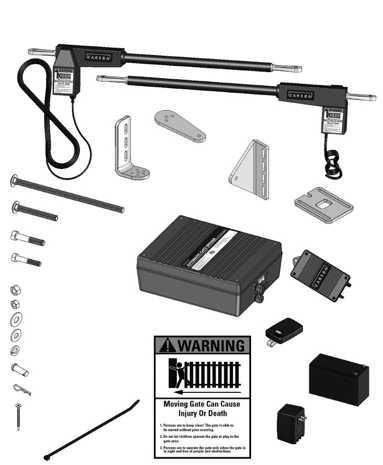 AUTOMATIC GATE OPENER Installation Manual Figure 9 HOW TO READ PART LABELS: Post bracket (2) (7001217.001) part description Gate opener (actuator) with 40 power cable (1) (7001159.