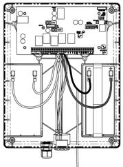27) Insert the first gate opener (actuator) cable through the front strain relief housing and into the control box by loosening the strain relief sealing nut located on the outside bottom of the