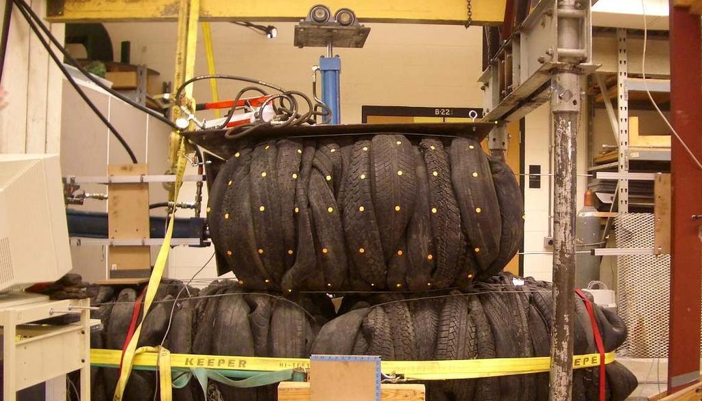 Due to the variable and irregular surfaces of the tire bales, a simplified model was developed in which the tire ridges along the interface were represented with a series of symmetric and homogenous