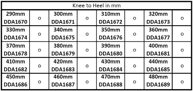 extensions DDA0248 & DDA0251 are not compatible on rear seat heights 390mm - 400mm KNEE-TO-HEEL LENGTH (UL) On all 75 frame types: Maximum Knee to heel (UL) must be front seat height minus 30mm On