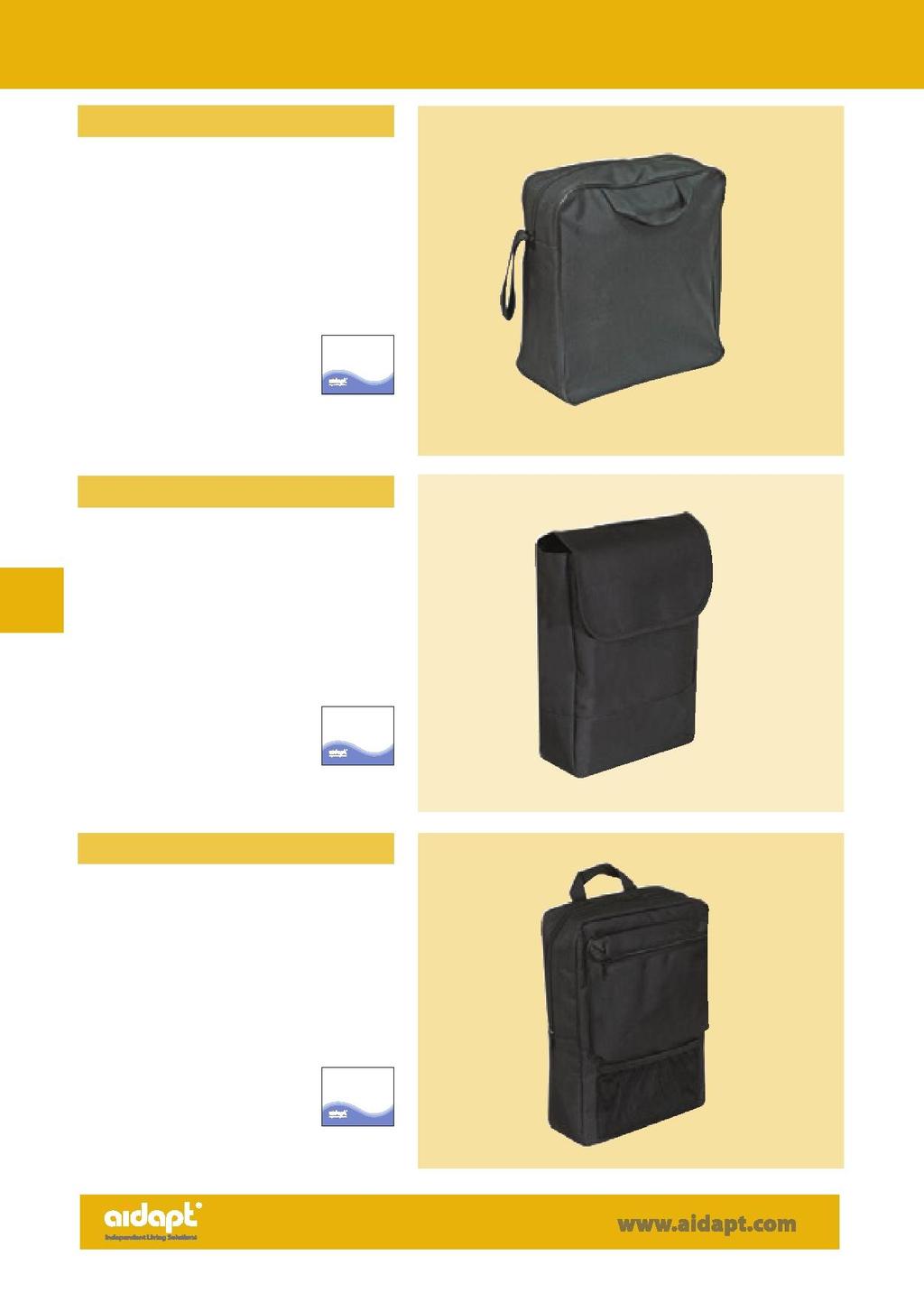 Wheelchair Bag VA136ST Enables wheelchair users and carers to safely carry items whilst using their wheelchair Fits standard wheelchairs with pram handles Generous storage space for coats, shopping,
