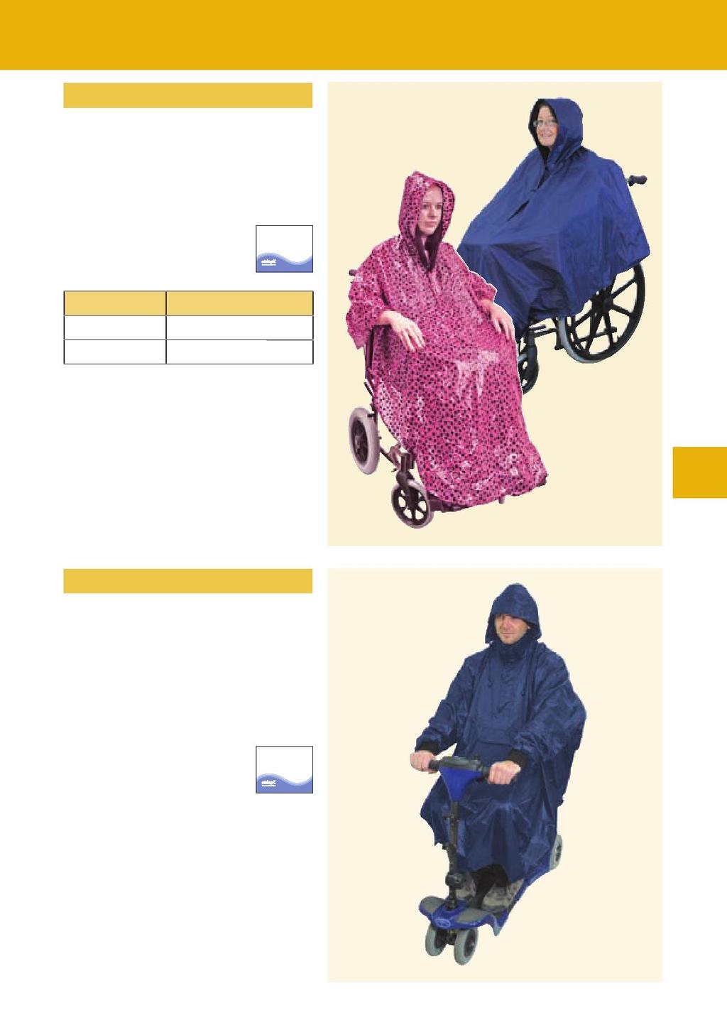 Wheelchair Poncho Weather protection from unexpected showers for you and your wheelchair Universal sizing with zip closure and drawstring hood for a snug fit Stay dry with 100% Waterproof fabric