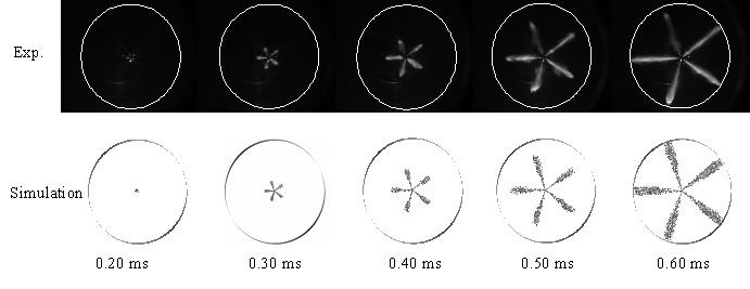 Figure 3: Spray penetration comparison at several times after SOI (injection angle 100 ). measured data is also included in Figure 3.