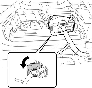 12. DISCONNECT FLOOR WIRE (1) Move the lock lever as shown in the illustration, and disconnect the connector of the floor wire from the electric
