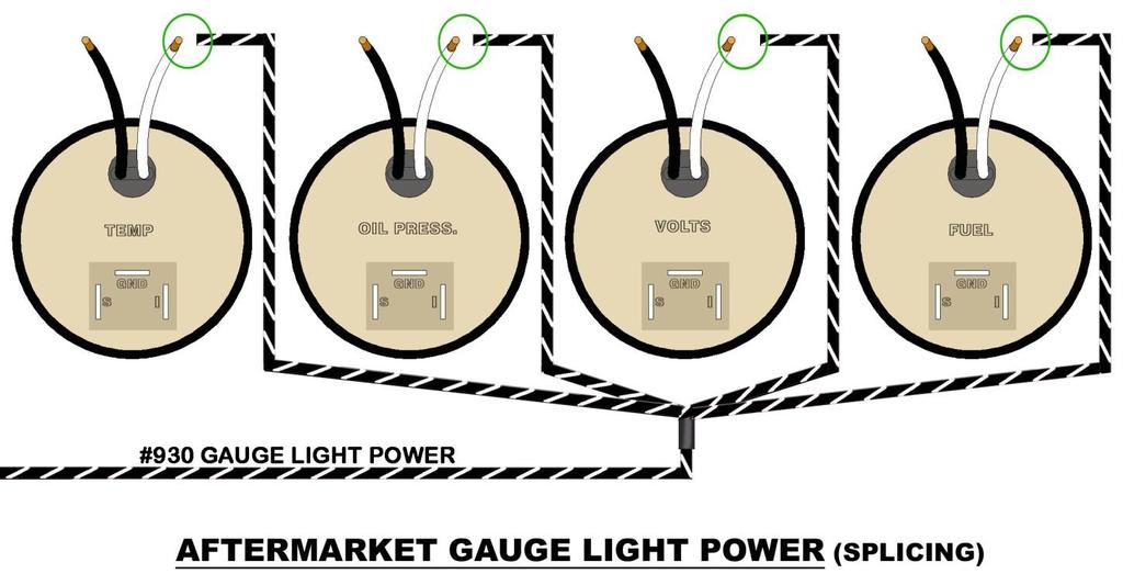 Gauge light power will be supported by the Black/White #930 wire.