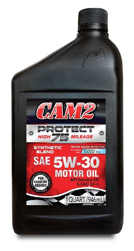 HIGH MILEAGE CAM2 PROTECT75 HIGH MILEAGE Motor Oil is formulated to meet the requirements of higher mileage engines with over 75,000 miles.