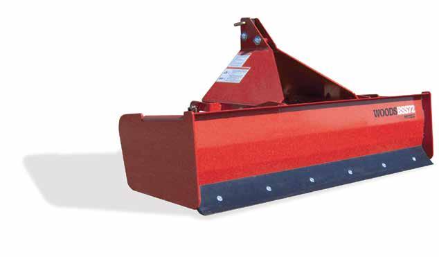 BOX SCRAPERS Standard - duty Series Models GBC48 48 - inch BSS60 60 - inch BSS72 72 - inch BSS54 54 - inch BSS65 65 - inch Tractor HP range: up to 45 hp Three - point hitch: Cat 0, Limited 1, 1 and 2