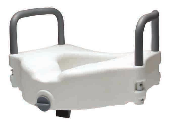 Locking Raised Toilet Seat Front clamping mechanism locks securely to the toilet to prevent shifting of the seat Wide, contoured seating surface is comfortable White, heavy-duty plastic