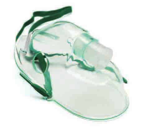 6 Simple Oxygen Mask This mask, elongated to provide a more comfortable fit, features an adjustable nose clip and elastic