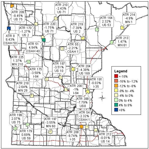 ATR Traffic Change Comparison in Greater Minnesota August 2010 vs.