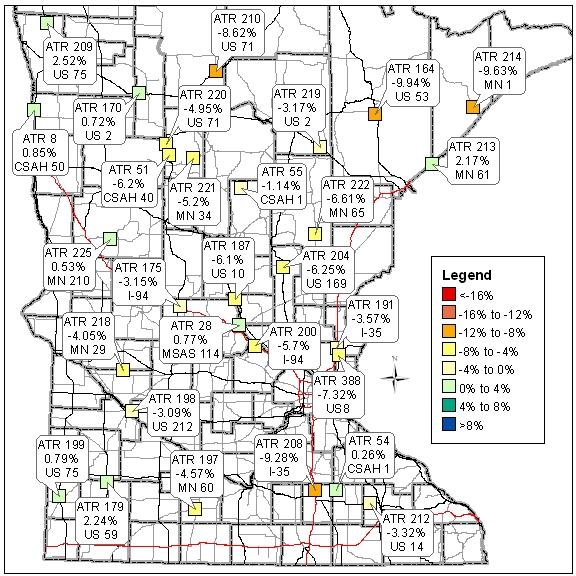 ATR Traffic Change Comparison in Greater Minnesota May 2010 vs.