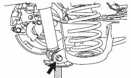 6. Remove Rear OE Springs (a) Disconnect lower shock eye from axle beam. (1) Support shock mount with a tall jack stand. (2) Loosen the bolt NOT the nut. (Fig. 6-1) Fig.