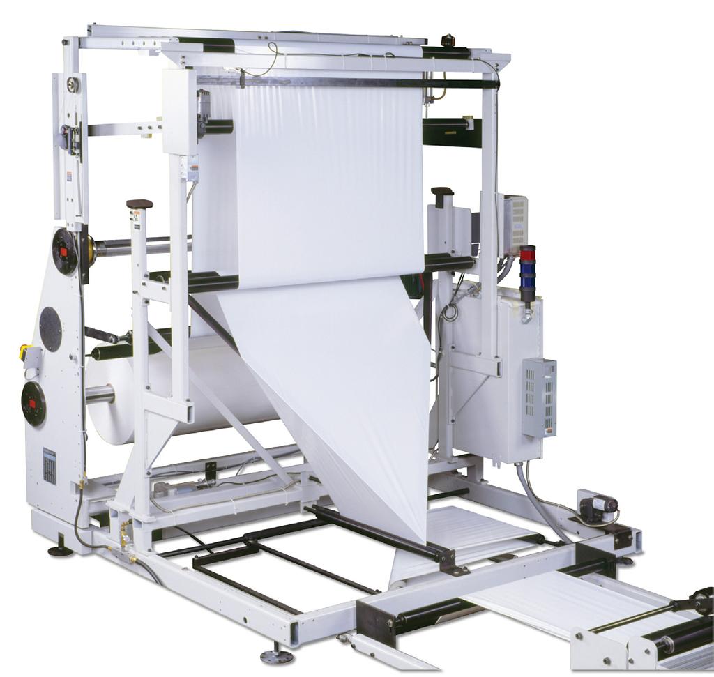 Options: Variety of Driven Unwinds Servo Cross Sealers and Cross Coolers Gussetters including disc style, stand-alone, and rail