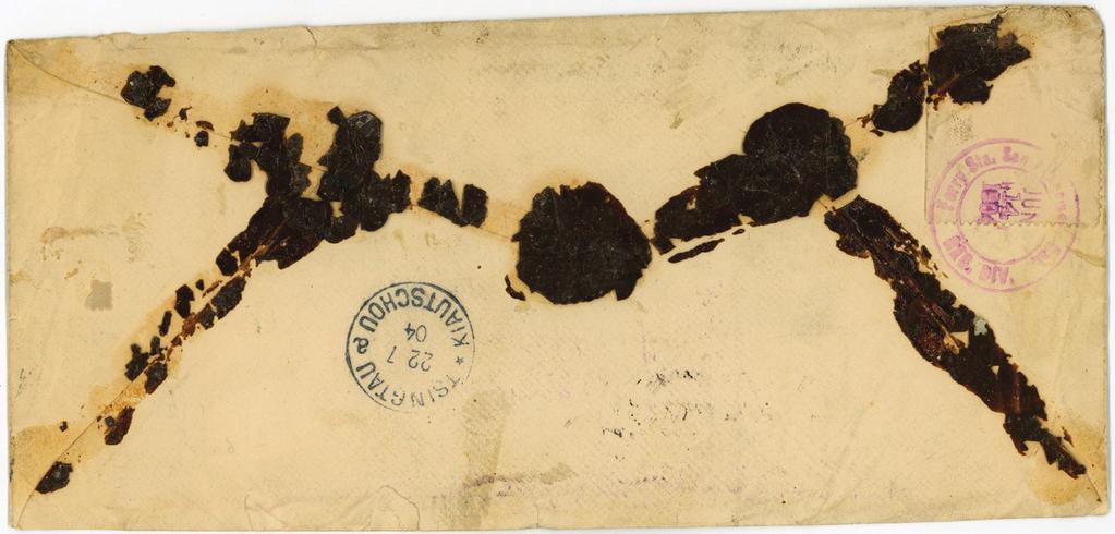 Boston, Ma. to Kiautschou, China, 9 June, 1904. Registered (10 ) with return receipt demanded (5 ).