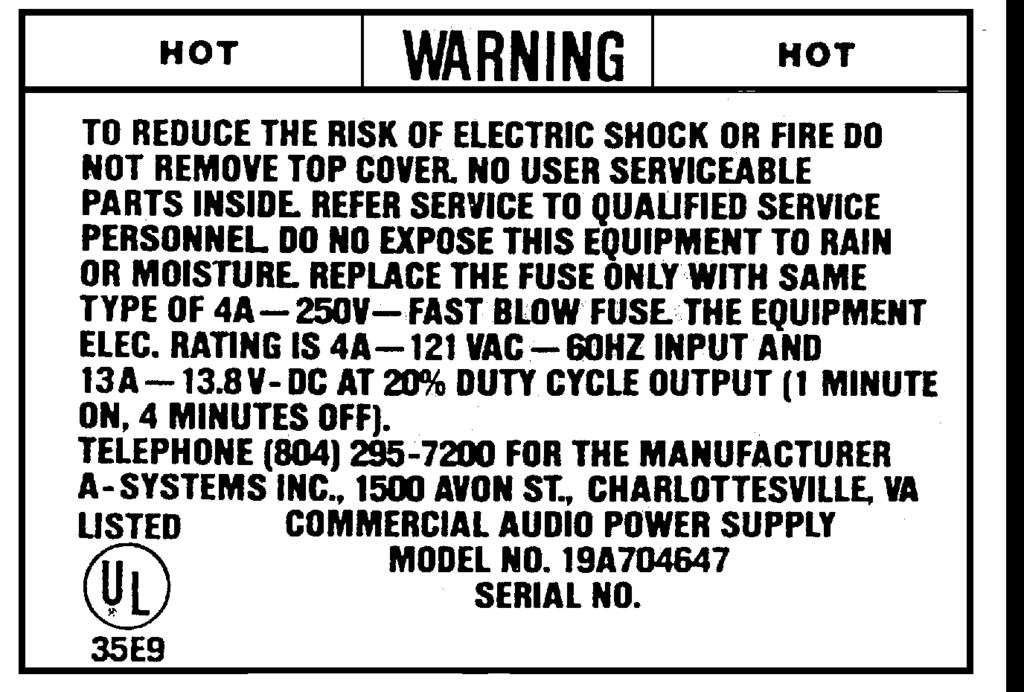 Figure 1 - Grounding Methods IMPORTANT SAFETY INSTRUCTIONS The following are reproductions of labels on the product relating to product safety. OUTPUT USES CLASS 1 WIRING ONLY FOR 13.