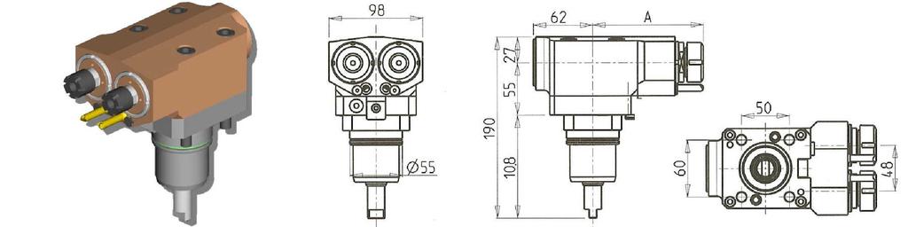 DRIVEN AXIAL SINGLE-SIDE TWIN HEAD DRIVEN TOOL WITH 55mm INTERAXIS PartNumber Description Spindle I RPM Ext Coolant A NKM010216 Single-Side Twin Head ER16 ER16 1:1 6000 X 115.