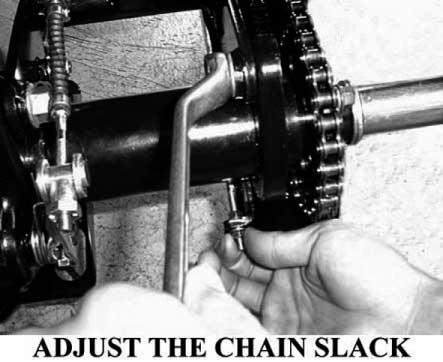 DRIVE CHAIN The drive chain will wear with use and requires periodic adjustment. Remove the chain cover, measure the amount of chain slack to check the chain tension.