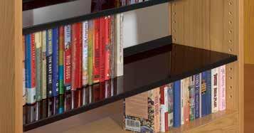 Wire Book Supports (sold on page 295) Sloping Omega Media Shelf with six dividers provides face-out display; measures 11"H x 35"W x 4"D Omega Divider Shelf includes two