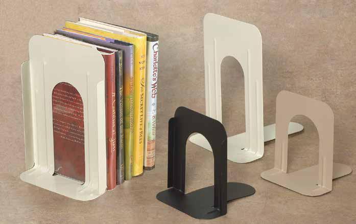 Shelf Organization SHELVING & STORAGE Metal Book Supports Heavy-gauge steel construction helps secure your books Impact-resistant, electrostatically-applied archival-safe powder-coat finish Smooth,