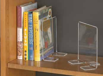 No-Tip Stability SHELVING & STORAGE Shelf Organization Tip-Proof Bookends Supports many books with no-tip stability Extended base allows bookend to support the extra weight Also keeps shelved