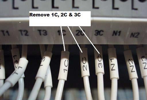 STEP 15 Remove the three leads marked 1C, 2C, and 3C from the lower side of the DIN rail gray Phoenix terminal block using a small 1/8 blade screwdriver (Refer to Figure 14).