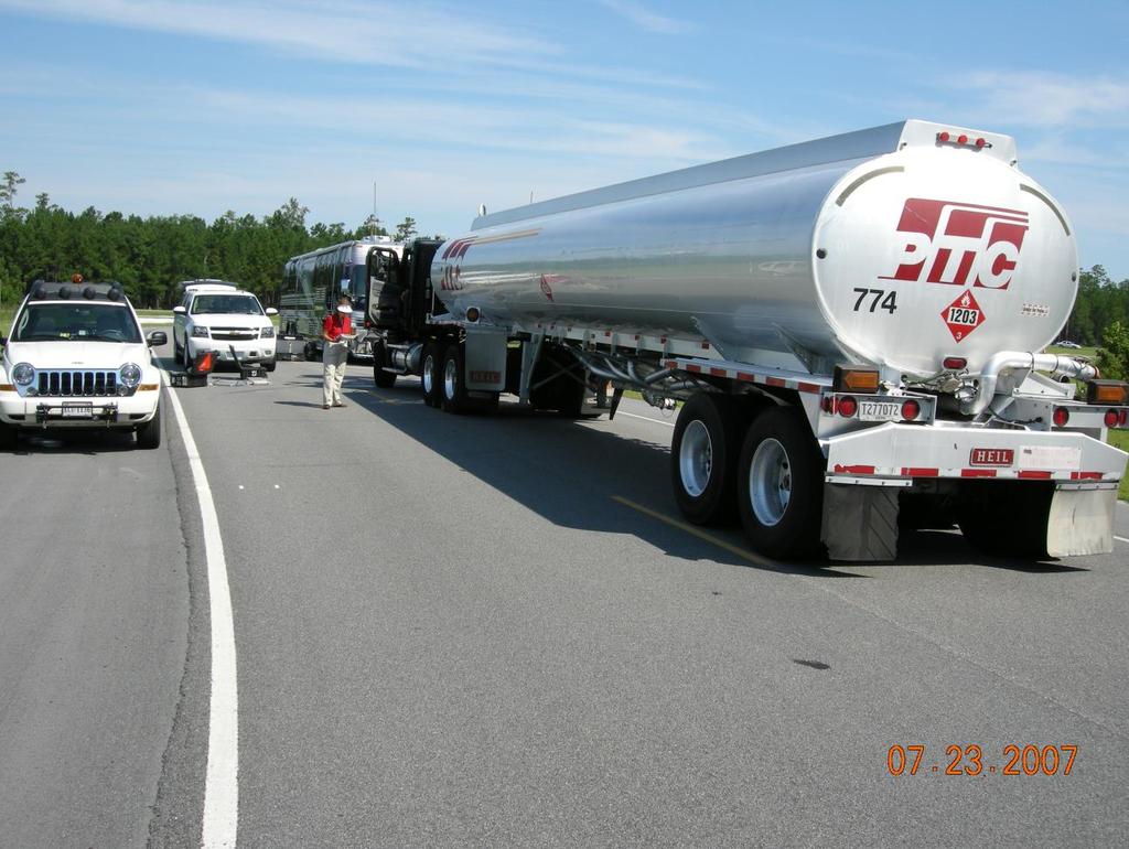 DATA FROM SCARS CONFERENCE JULY 23, 2007 CHARLESTON, SC 03/07 Freightliner Columbia w/abs brakes 08/97 HEIL Fuel Tanker Semi Trailer Test Date 07/23/07 T-20 5.