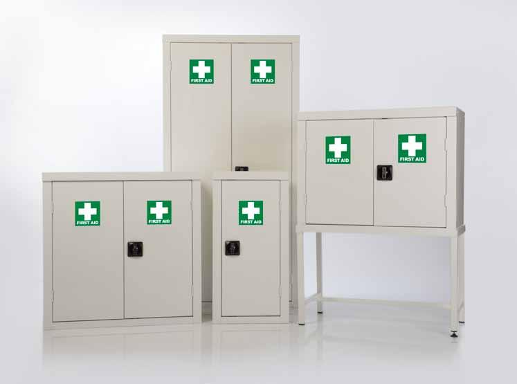 First Aid Cupboards Our First Aid Cupboards are manufactured from high quality steel with instantly recognisable identification symbols and a clean white powder coated finish.
